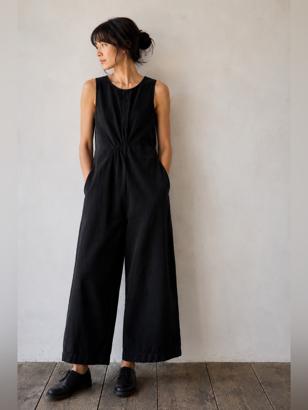 Rujuta Sheth Black Corduroy Sleeveless Wide-Leg Jumpsuit Minimalist Small